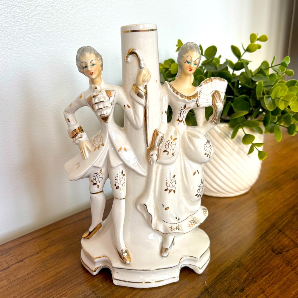 Vintage Ceramic Figurine in Cream and Gold